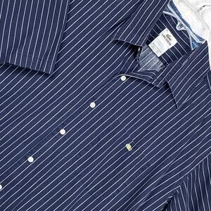 VTG Lacoste Shirt 44 (XL) Blue White Pinstripe Embroidered Preppy Yachting 90s